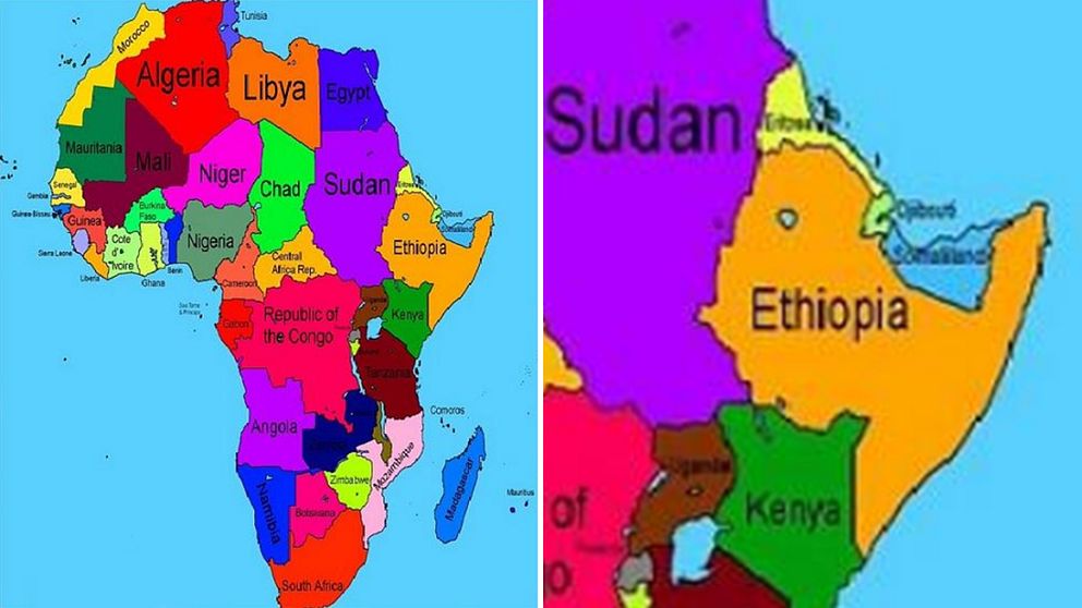 Ett jättestort Etiopien och ett utritat Somaliland, men inget Somalia, samtidigt som Kongo-Kinshasa försvunnit och Sydsudan saknas är tre problem som många uppmärksammat på sociala medier
