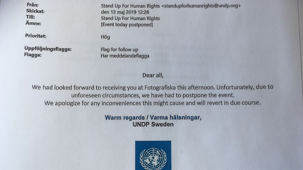 FN-organet UNDP skickade ett nytt mejl till alla deltagare om att evenemanget var ”uppskjutet” och inte ”inställt” av ”oförutsedda omständigheter”.