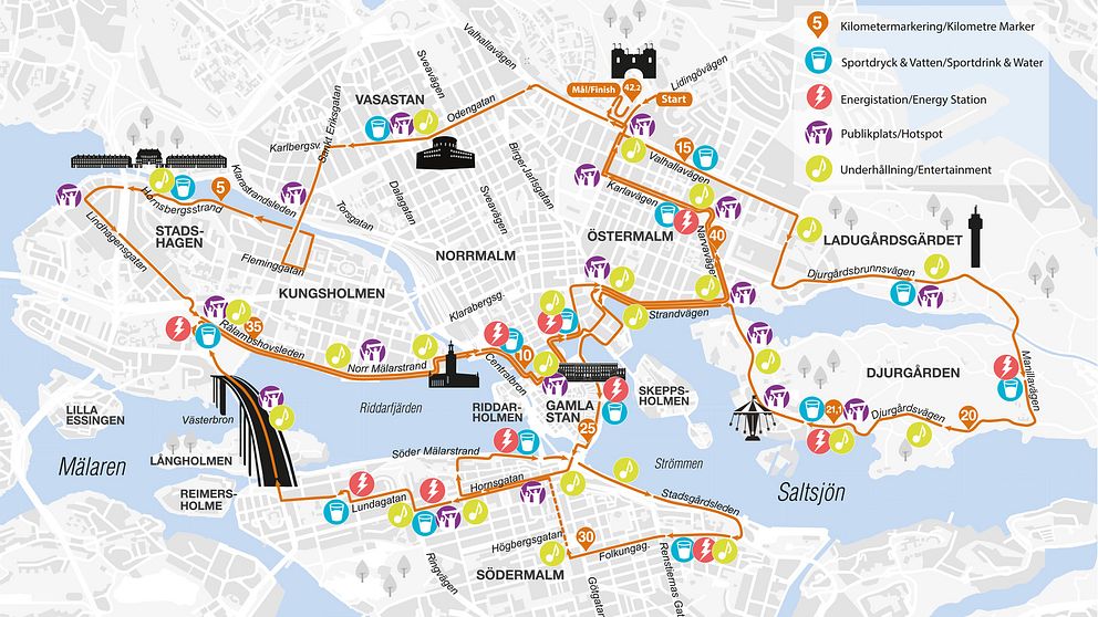 Karta över bansträckningen Stockholm marathon