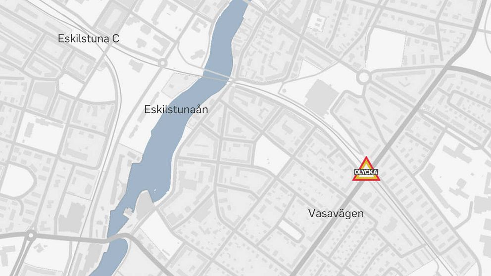 Karta över Eskilstuna med olycksplatsen utmarkerad.