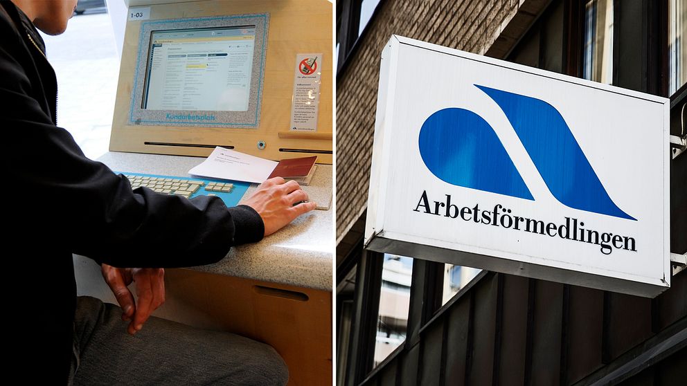 En man sitter hos arbetsförmedlingen.