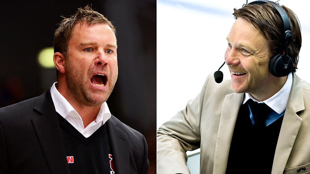 Patrik Ross och Challe Berglund, SVT-experter under Champions Hockey League.