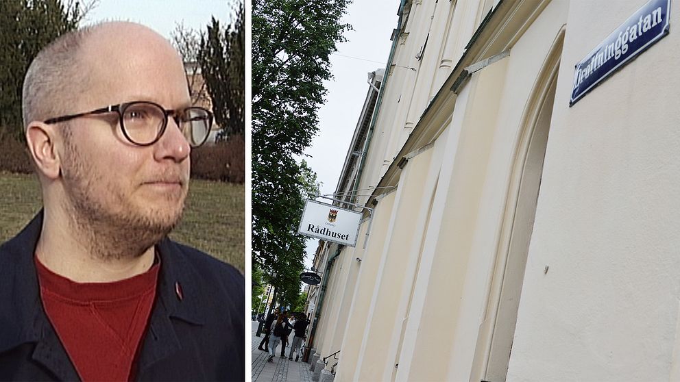 Kenneth Nilsson (S) och Rådhusets fasad som vetter mot Drottninggatan.