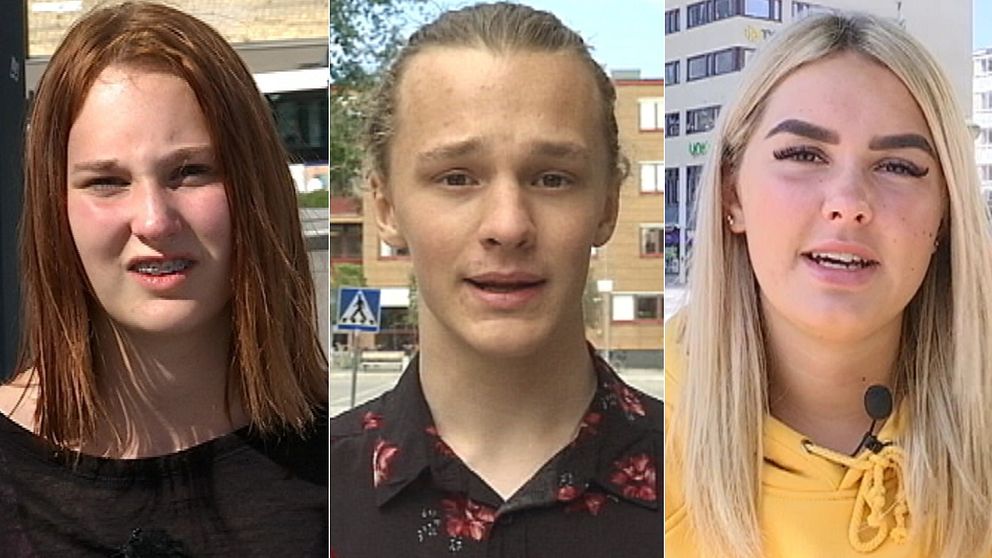 Kollage av tre bilder på tre ungdomar. En tjej i rödbrunt hår till vänster, en blond kille i mitten och en blond tjej till höger.