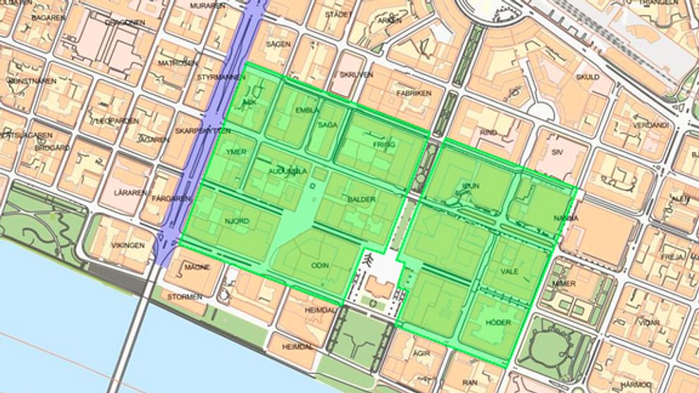 karta över Umeå centrum med markerat område