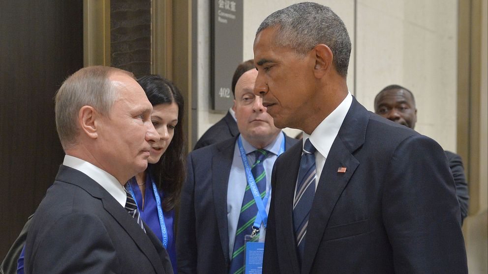 Rysslands president Vladimir Putin och USA:s dåvarande president Barack Obama när de möttes i Kina i oktober 2016.