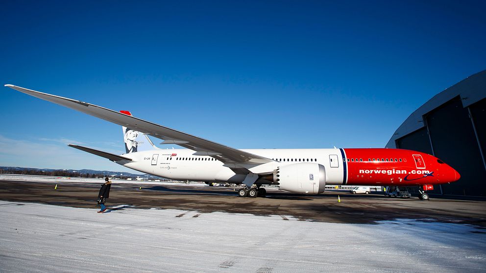 Norwegians nye Boeing 787-9 på Gardemoen utanför Oslo.