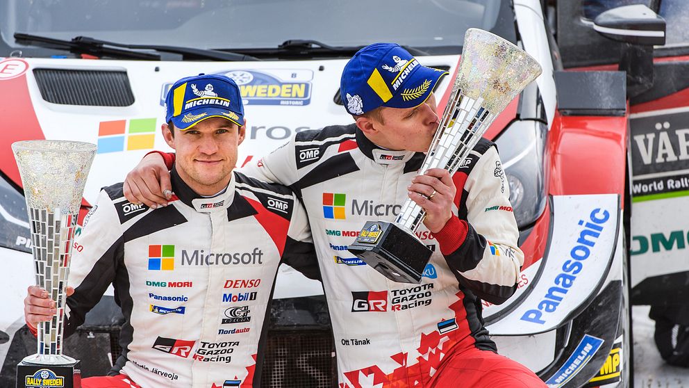 Ott Tänak och Martin Järveoja, bilden är från segern i Svenska rallyt