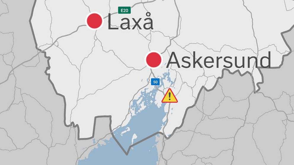 Karta över södra Örebro län med platsen för lastbilsstoppet markerat