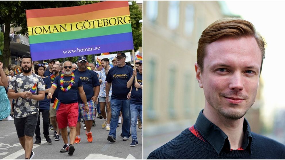 Parad av west-pride. ordförande för RFSL i GÖteborg.