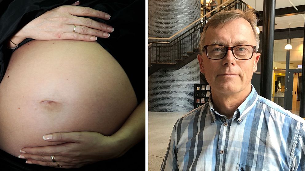 Kollage med gravid mage och Sven Oredsson, medicinsk rådgivare på Region Skåne.
