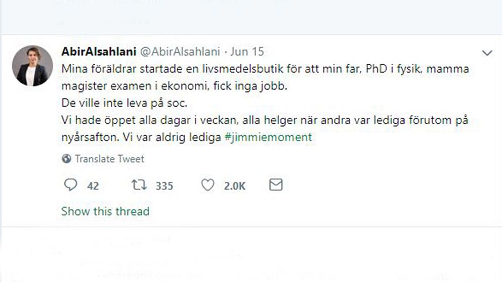 Abir Al-Sahlanis Twitterinlägg