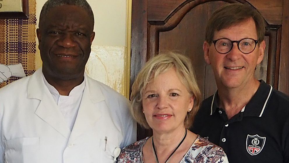 Dr Dennis Mukwege och Annika och Tommy Sandén på plats i Kong