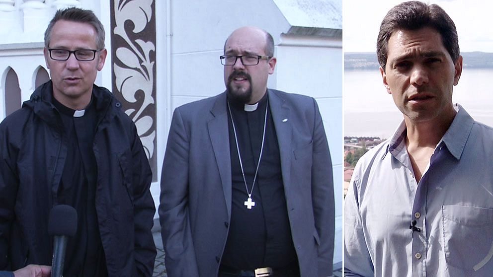 Samir Abu Eid träffar de två prästerna i Jönköping som ringde i kyrkklockorna i protest, Martin Ahlqvist och Fredrik Hollertz.
