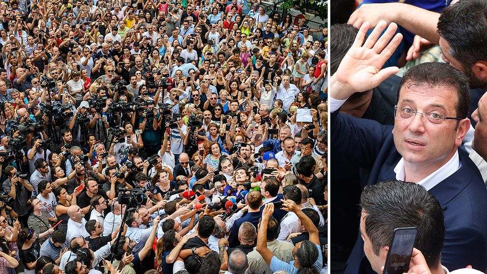 Jättelikt uppbåd av anhängare och press efter att Ekrem Imamoğlu lagt sin röst i borgmästarvalet – ett val där Imamoğlu står som segrare