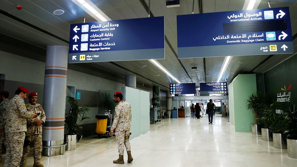 Säkerhetspådrag inne på Abha flygplats under söndagen, efter att drönarattacken utförts