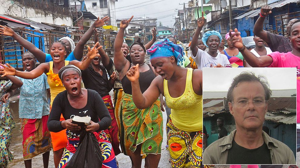SVT:s reporter Claes JB Löfgren rapporterar hur invånarna i stadsdelen West Point i Liberias huvudstad Monrovia firar att deras stadsdel inte längre är avstängd.