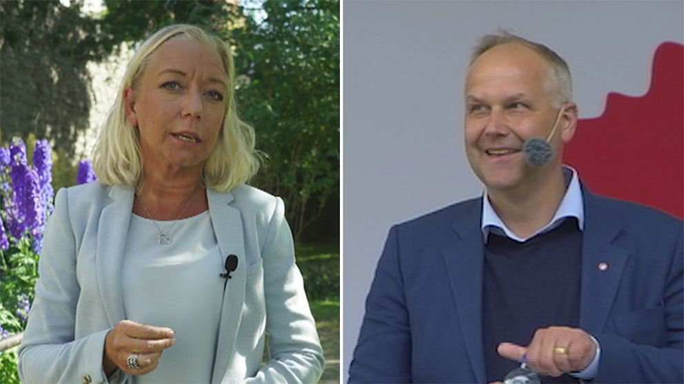 SVT:s politikreporter Elisabeth Marmorstein till vänster. Till höger: Vänsterpartiets Jonas Sjöstedt.