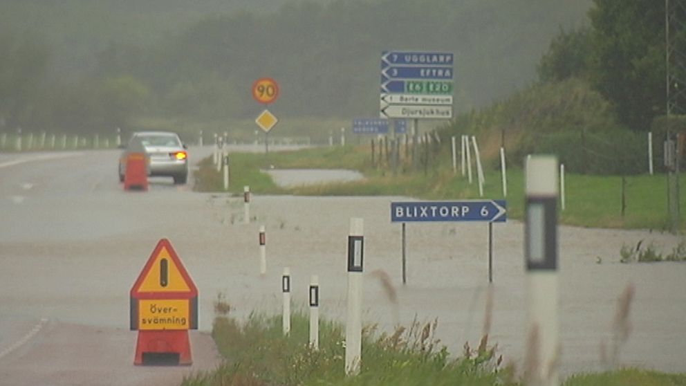 Översvämningar mellan Varberg och Falkenberg den 18 augusti.