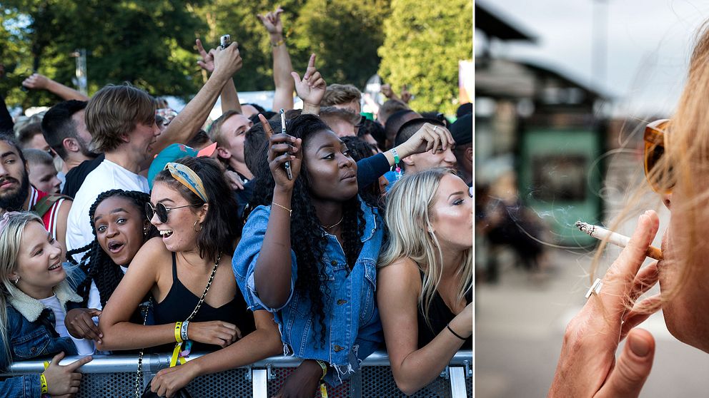 Festivalbesökare ser hiphopgruppen Migos uppträda på Way out west 2017.