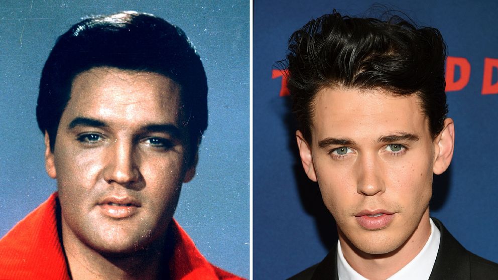 Till vänster: Elvis Presley 1964. Till höger: Austin Butler, som ska spela Elvis i Baz Luhrmanns nya film.