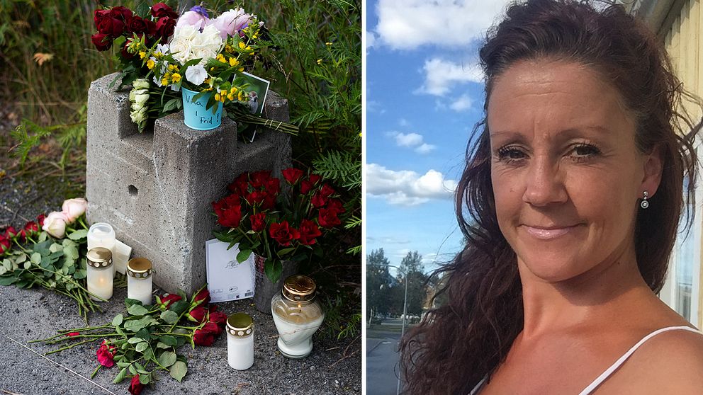 Blommor utanför grindarna till fallskärmsklubben i Umeå samt Jenny Eriksson.