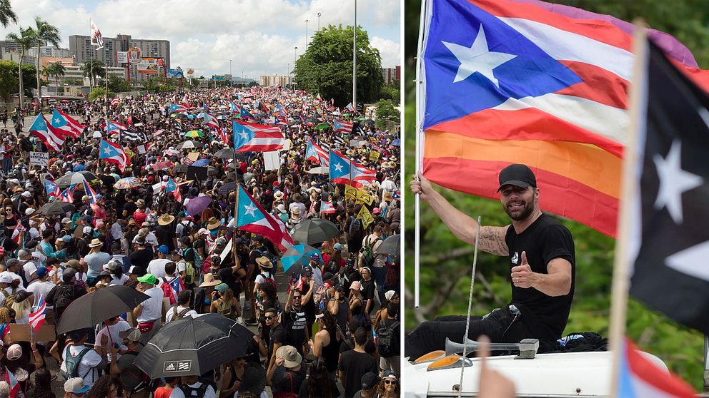 Hundratusentals demonstrerar i San Juan under måndagen. Även världsartisten Ricky Martin deltog.