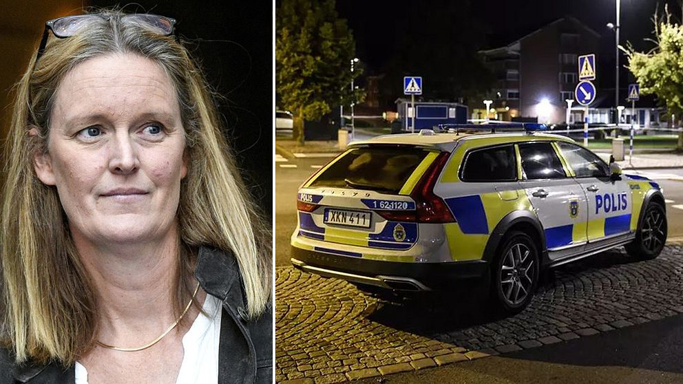 Polisbil där mordförsöket i Kristianstad ägde rum