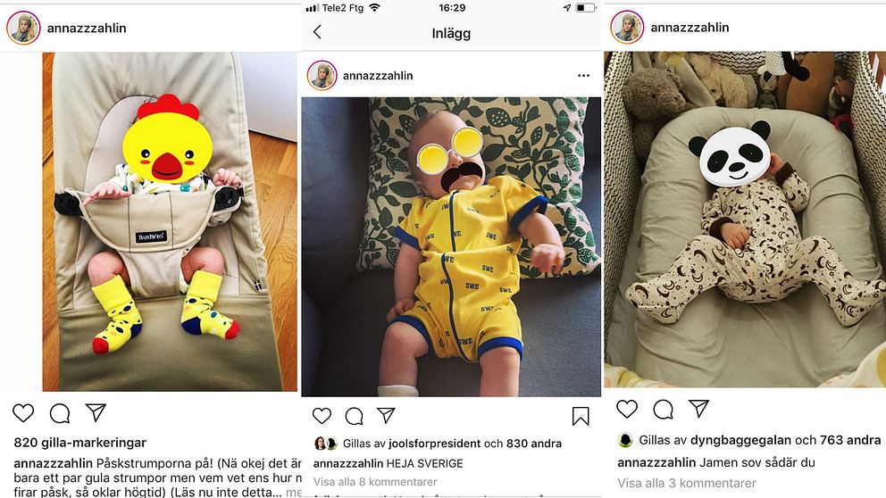 Anna Sahlin väljer att dölja sin dotters ansikte när hon postar bilder.