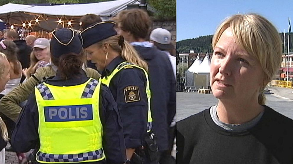 Två kvinnliga poliser bland publik på Storsjöyran. Intervjubild på Andrea Wiktorsson, vd på Storsjöyran.