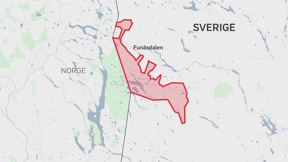 Kartbild över södra Härjedalen. Samebyn Ruvhten Sijtes åretruntmarker är rödmarkerade.