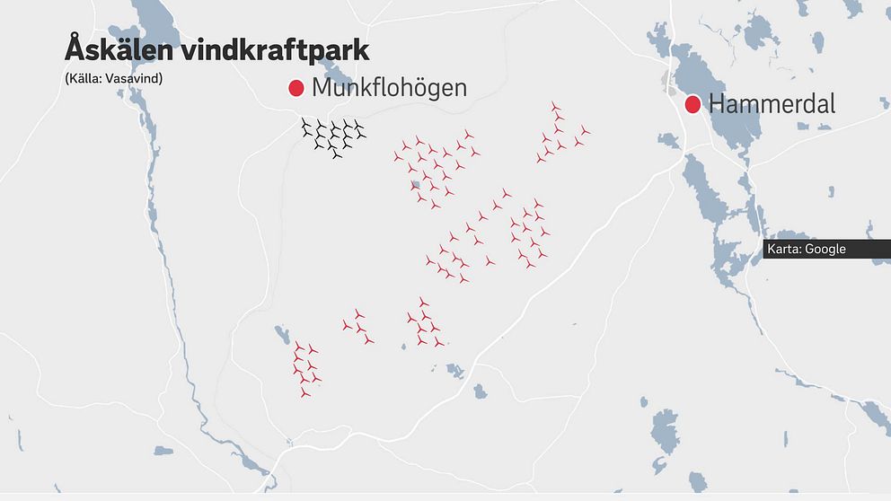 Karta över Åskälens vindkraftspark