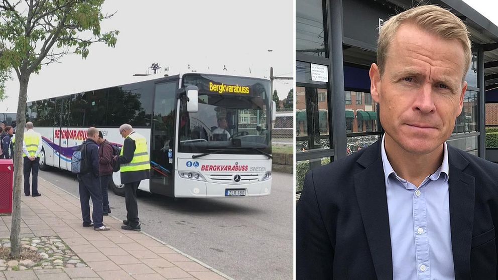 Ersättningsbuss och Skånetrafikens trafikdirektör Linus Eriksson