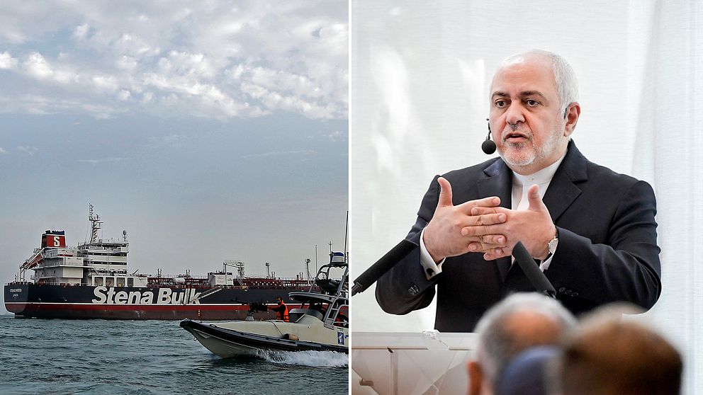 Det brittiskflaggade oljefartyget Stena Impero är beslagtaget av Iran (arkivbild). Irans utrikesminister Javad Zarif föreläste på fredsinstitutet Sipri i Stockholm på onsdagen.