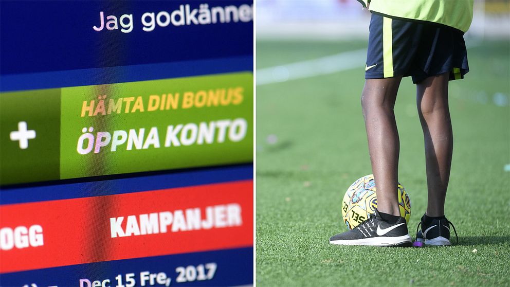 Bild från nättjänst och person med fotboll.