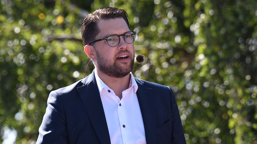 Jimmie Åkesson under sitt sommartal i Sölvesborg