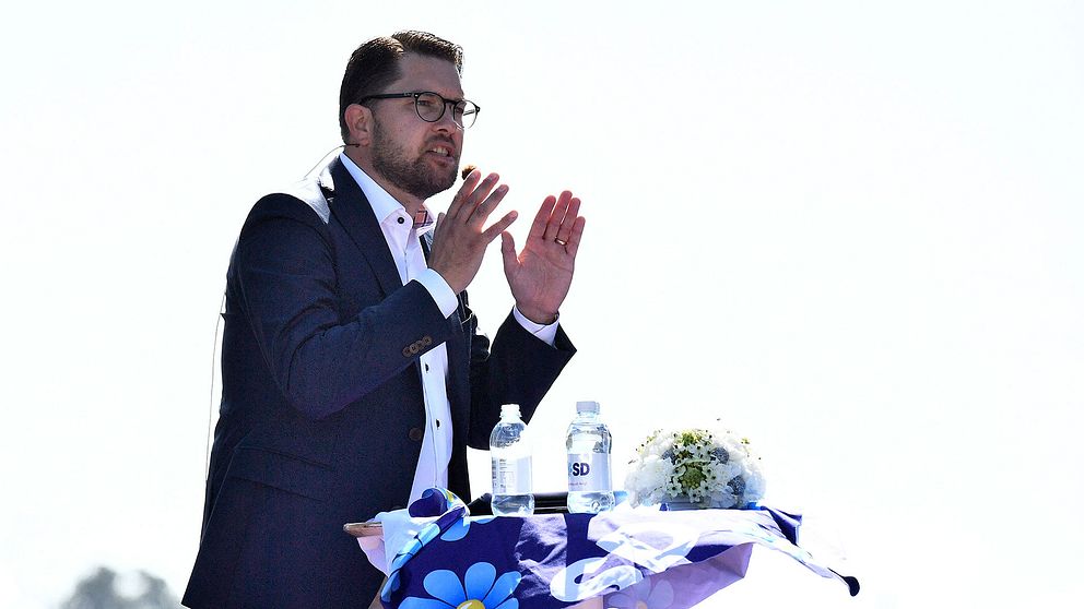 Jimmie Åkesson under sommartalet i Sölvesborg