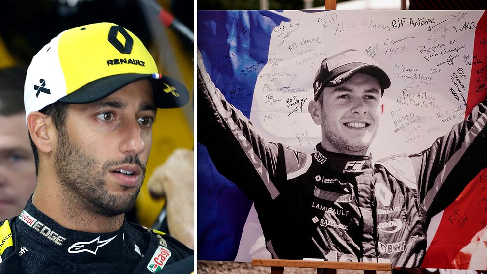Till vänster: Renault-föraren Daniel Ricciardo. Till höger: En hyllning till Anthoine Hubert.