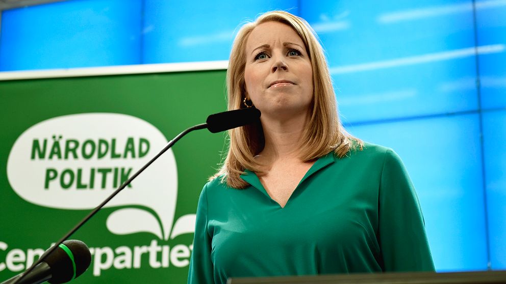 Centerpartiets partiledare Annie Lööf i riksdagegens pressrum