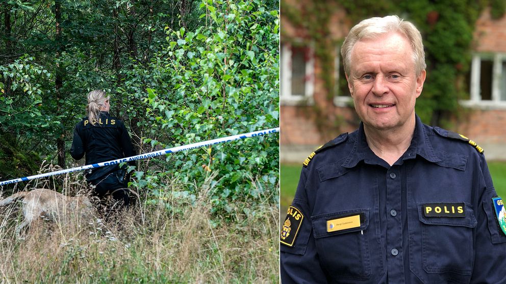 Polis som söker i skog, polisman Bengt Gustavsson