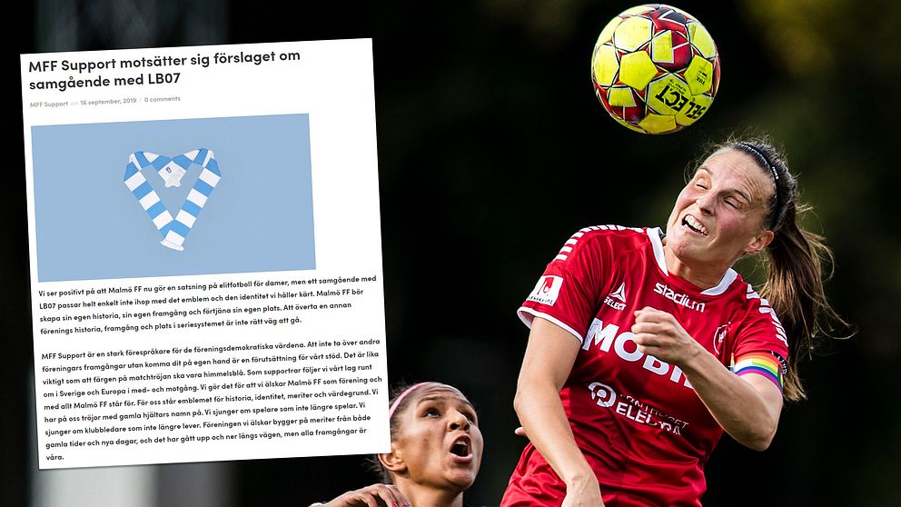 MFF:s supporterförening är emot förslaget att slå samman damverksamheten med LB07.