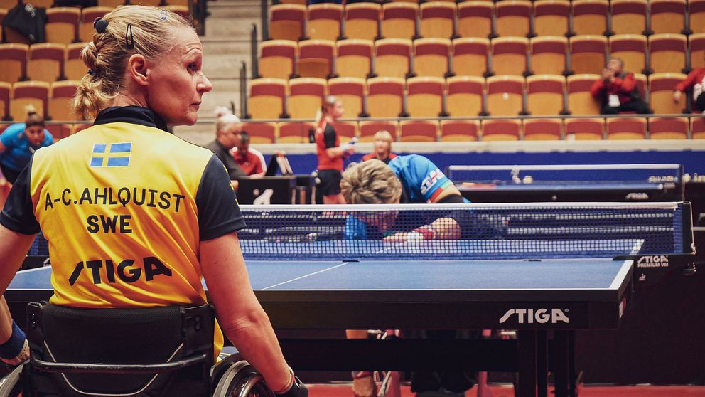 Paraidrottaren och världsettan Anna-Carin Ahlquist i Para-EM i pingis i Helsingborg Arena, september 2019.