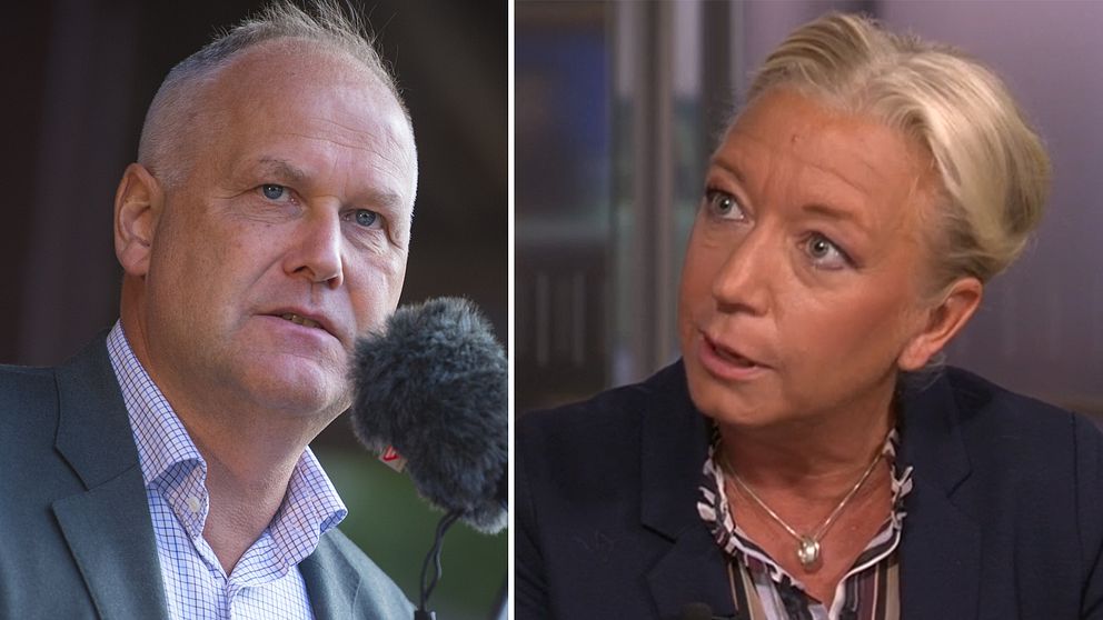 Jonas Sjöstedt, Vänsterpartiets ledare och Elisabeth Marmorstein, SVT:s politikreporter.