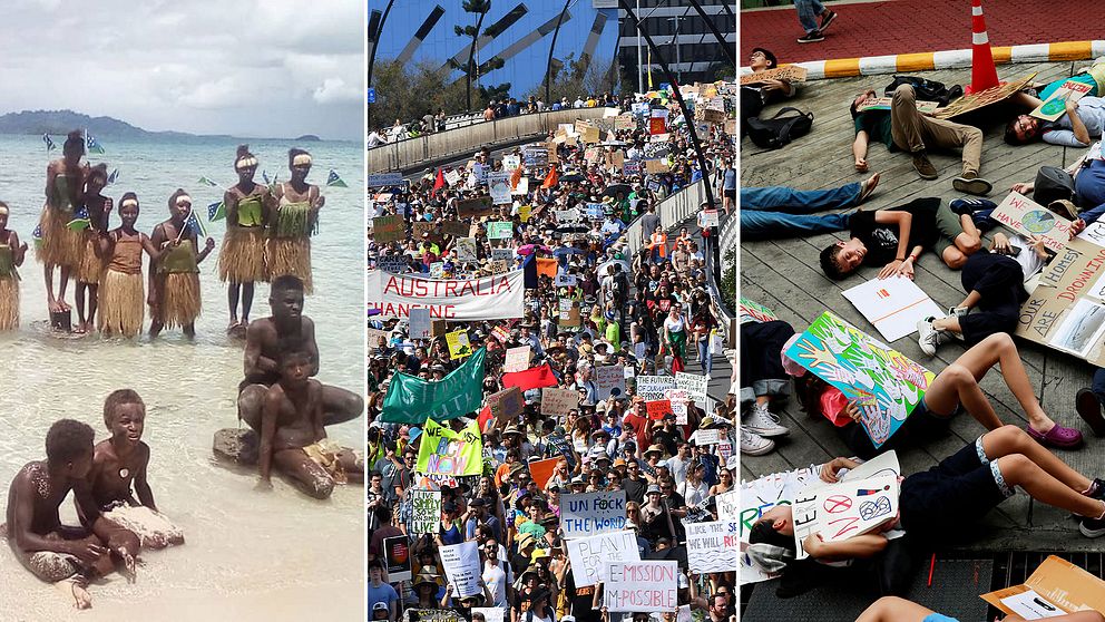 Barn på Salomonöarna, i Brisbane, Australien och i Thailand deltar i den globala klimatstrejken