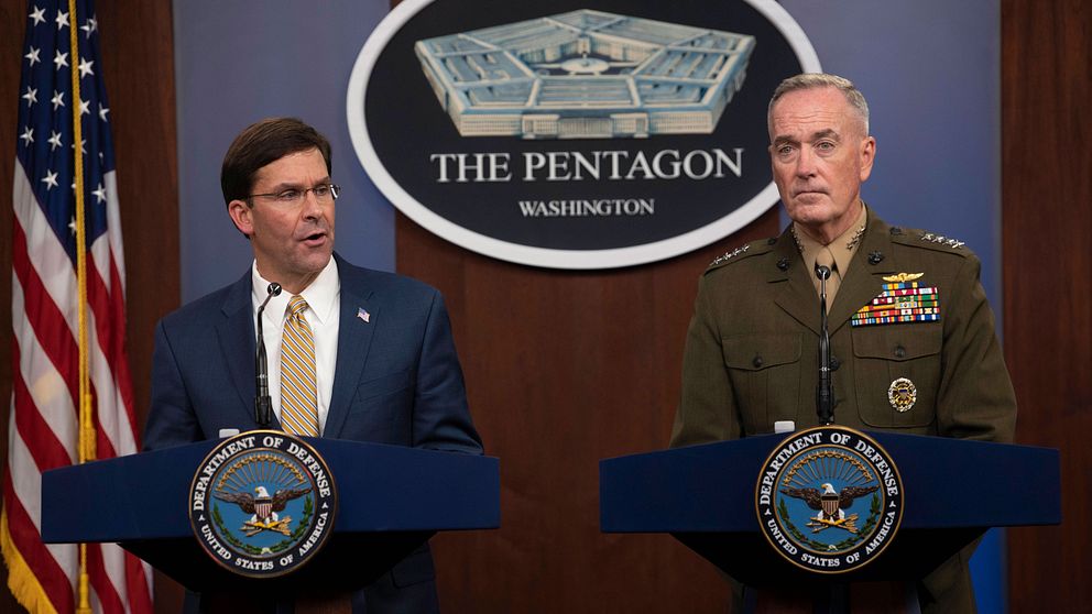 USA:s försvarsminister Mark Esper och general Joseph Dunford i Pentagon den 20 september 2019.