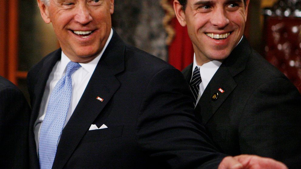 Presidentkandidat Joe Biden och hans son Hunter Biden. Arkivbild.