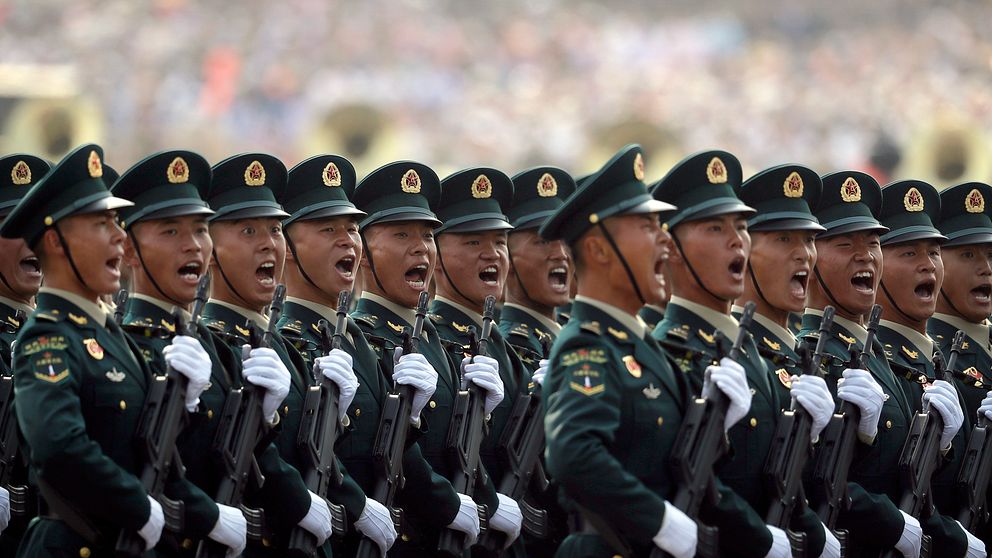 Soldater i kinesisk robotbrigad i Peking den 1 oktober 2019.