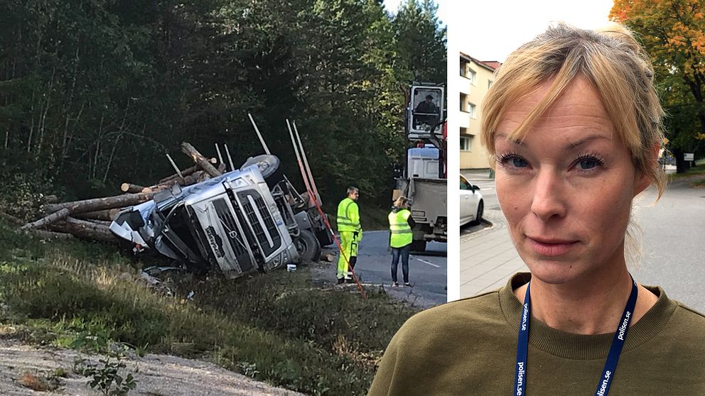 Bildmontage med polisen Alexandra Bergström och en trafikolycka