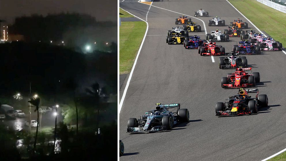 Tyfonen Hagibis (t.v.) hotar både helgens F1-lopp och rugby-VM i Japan.