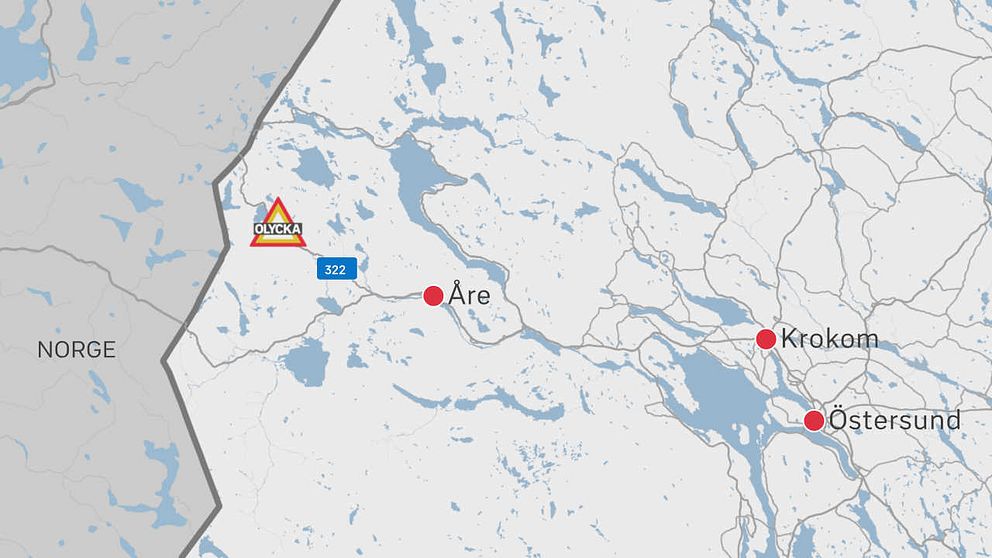 grafik-karta med vägen, Åre, Krokom mm utmärkt